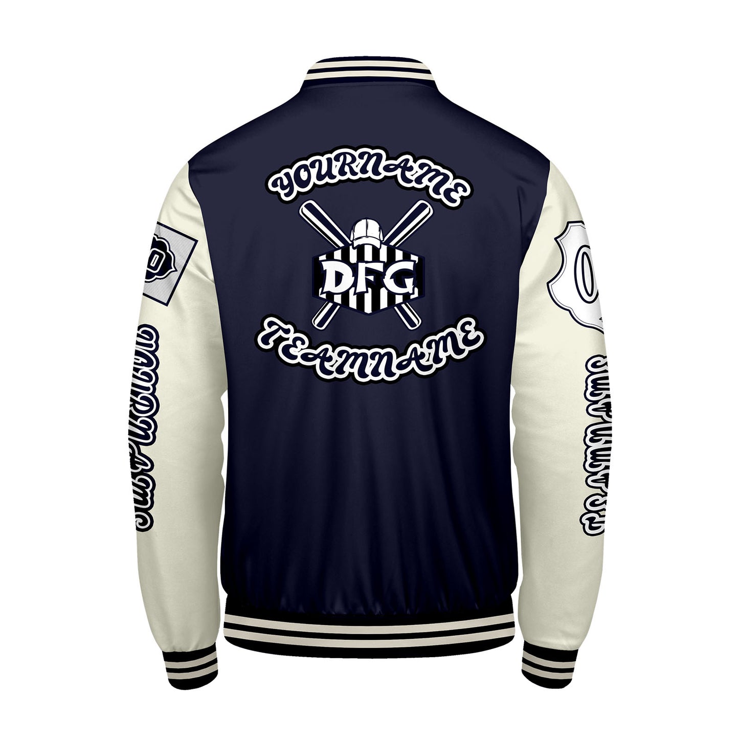 Custom Navy White Letterman Varsity Jacket Personalized Embroidery Printing