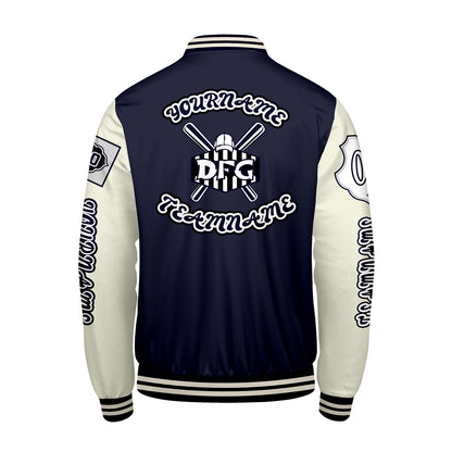 Custom Navy White Letterman Varsity Jacket Personalized Embroidery Printing