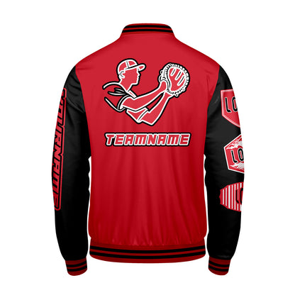 Custom Red Black Letterman Varsity Jacket Personalized Embroidery Printing