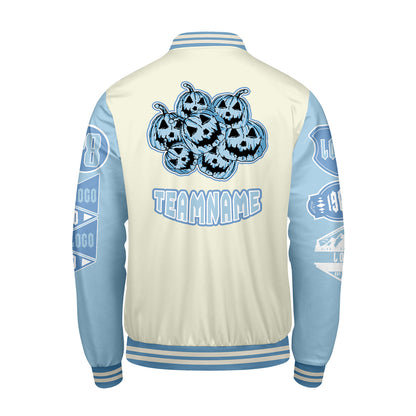 Custom White Lion Blue Letterman Varsity Jacket Personalized Embroidery Printing