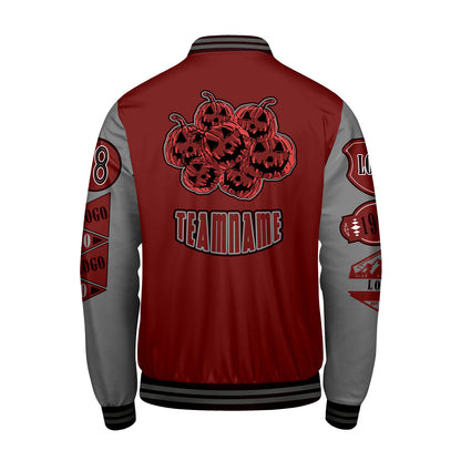 Custom Burgundy Gray Letterman Varsity Jacket Personalized Embroidery Printing