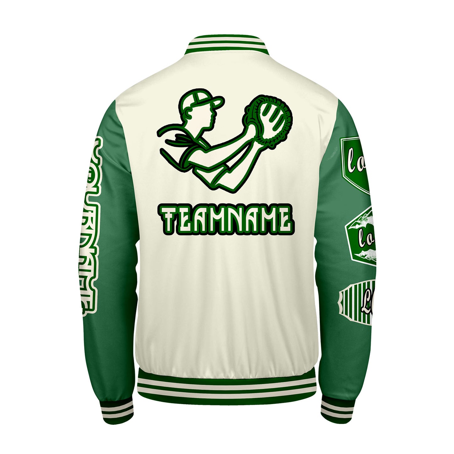 Custom White Grass Green Letterman Varsity Jacket Personalized Embroidery Printing