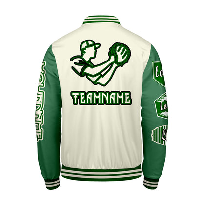 Custom White Grass Green Letterman Varsity Jacket Personalized Embroidery Printing