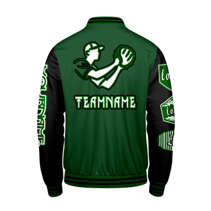 Custom Green Black Letterman Varsity Jacket Personalized Embroidery Printing