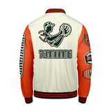 Custom White Bright Orange Letterman Varsity Jacket Personalized Embroidery Printing