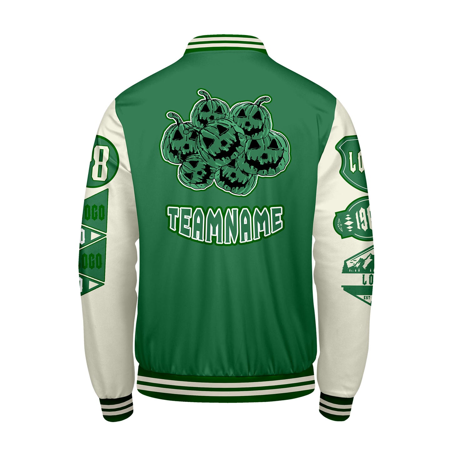 Custom Green White Letterman Varsity Jacket Personalized Embroidery Printing