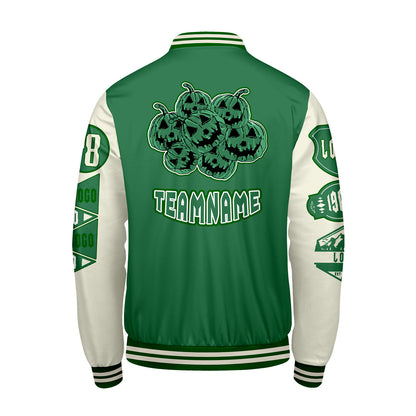 Custom Green White Letterman Varsity Jacket Personalized Embroidery Printing