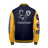 Custom Navy Yellow Letterman Varsity Jacket Personalized Embroidery Printing