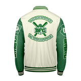 Custom White Green Letterman Varsity Jacket Personalized Embroidery Printing
