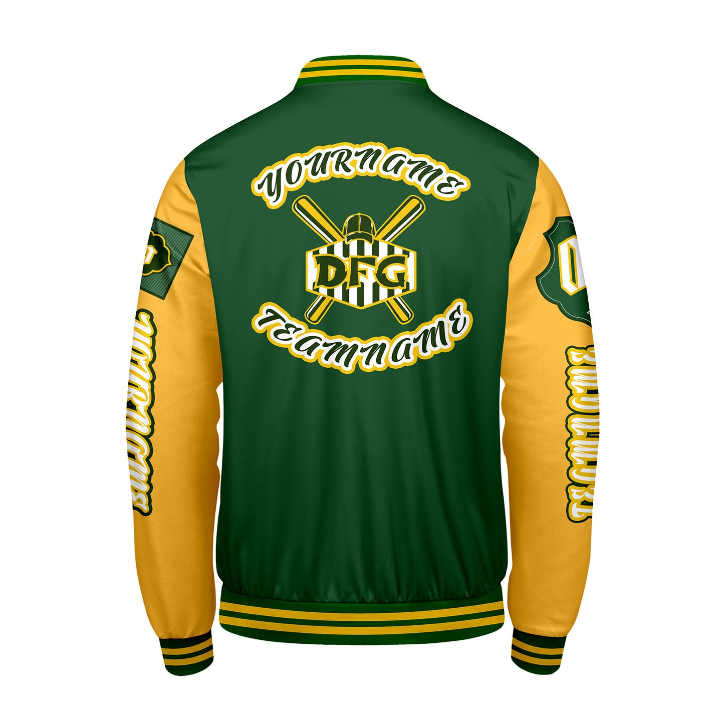 Custom Green Yellow Letterman Varsity Jacket Personalized Embroidery Printing