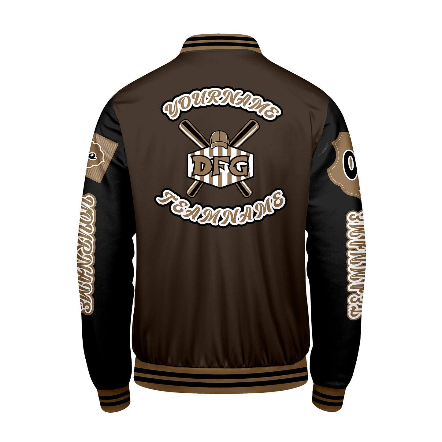 Custom Brown Black Letterman Varsity Jacket Personalized Embroidery Printing