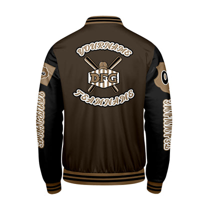Custom Brown Black Letterman Varsity Jacket Personalized Embroidery Printing