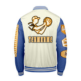 Custom White Bright Blue Letterman Varsity Jacket Personalized Embroidery Printing