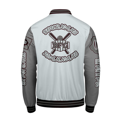 Custom Gray Letterman Varsity Jacket Personalized Embroidery Printing