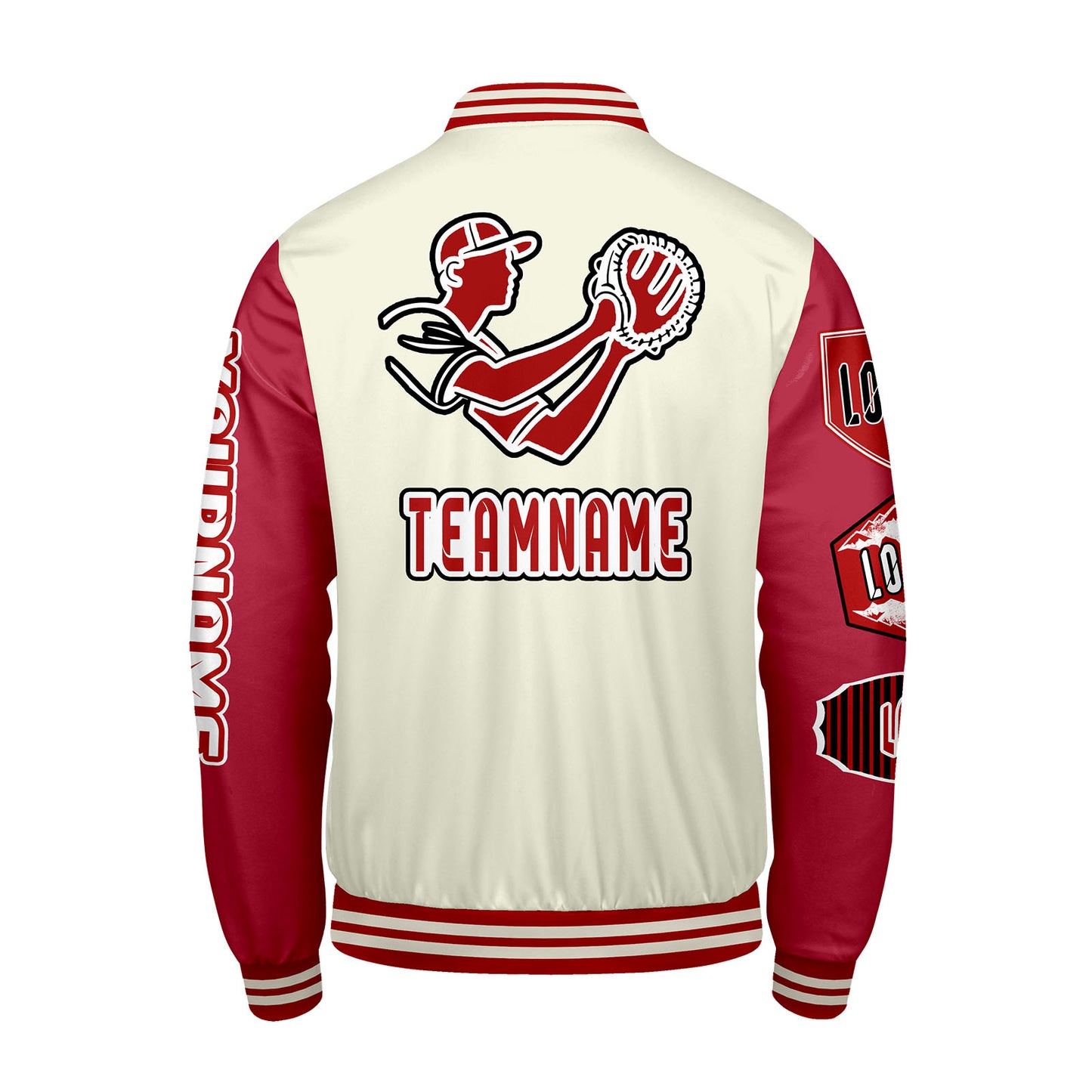 Custom White Bright Red Letterman Varsity Jacket Personalized Embroidery Printing