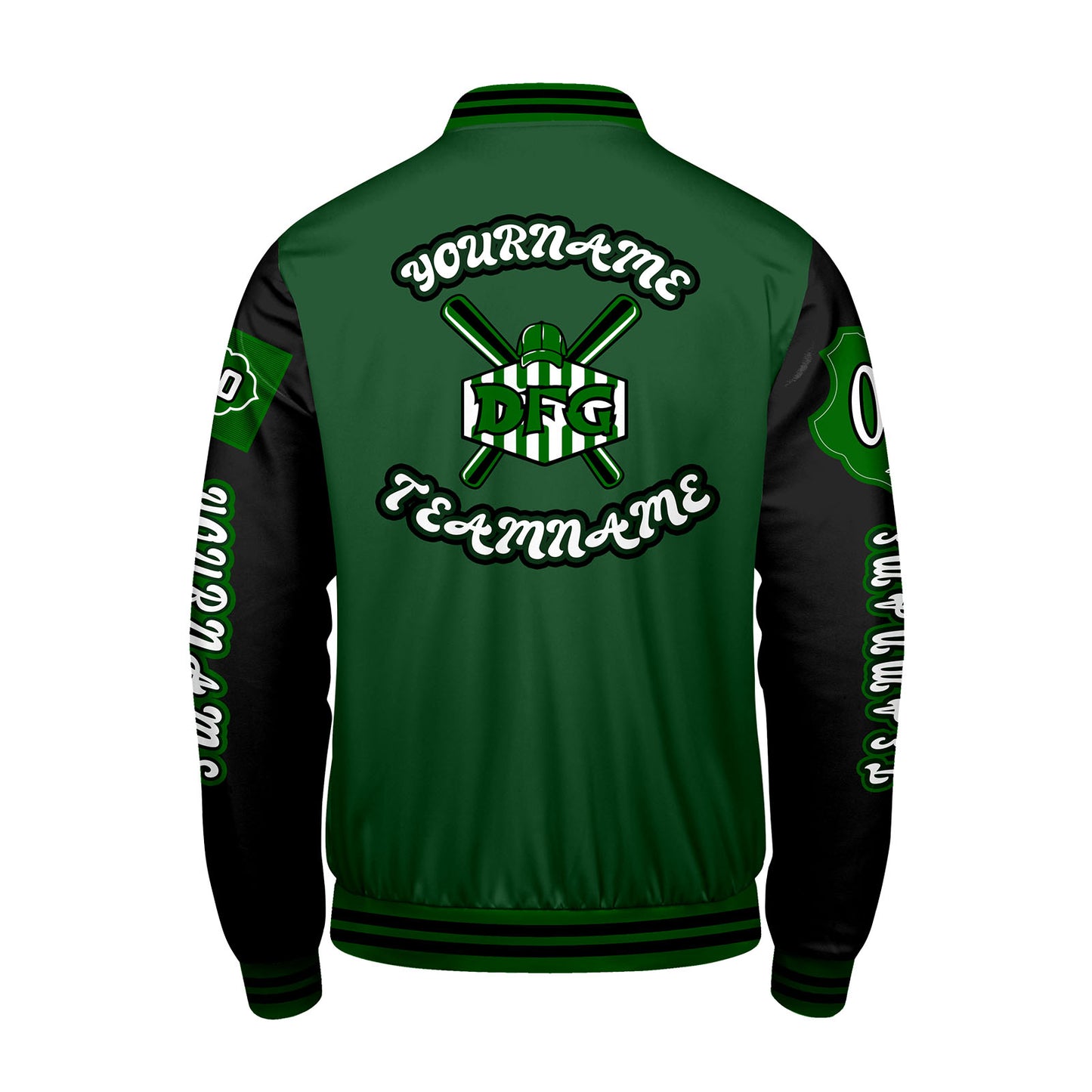 Custom Green Black Letterman Varsity Jacket Personalized Embroidery Printing