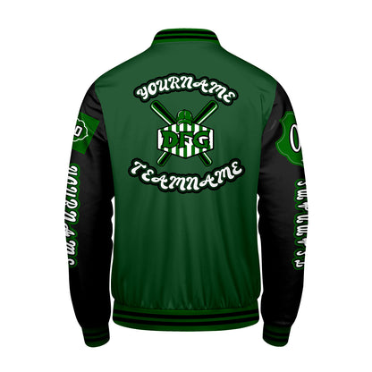 Custom Green Black Letterman Varsity Jacket Personalized Embroidery Printing