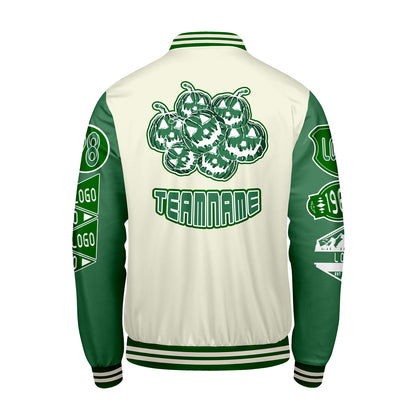 Custom White Grass Green Letterman Varsity Jacket Personalized Embroidery Printing