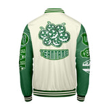 Custom White Grass Green Letterman Varsity Jacket Personalized Embroidery Printing