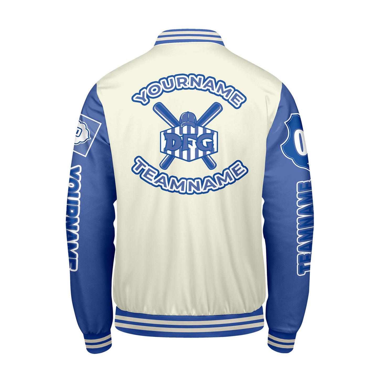 Custom White Royal Letterman Varsity Jacket Personalized Embroidery Printing