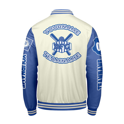Custom White Royal Letterman Varsity Jacket Personalized Embroidery Printing