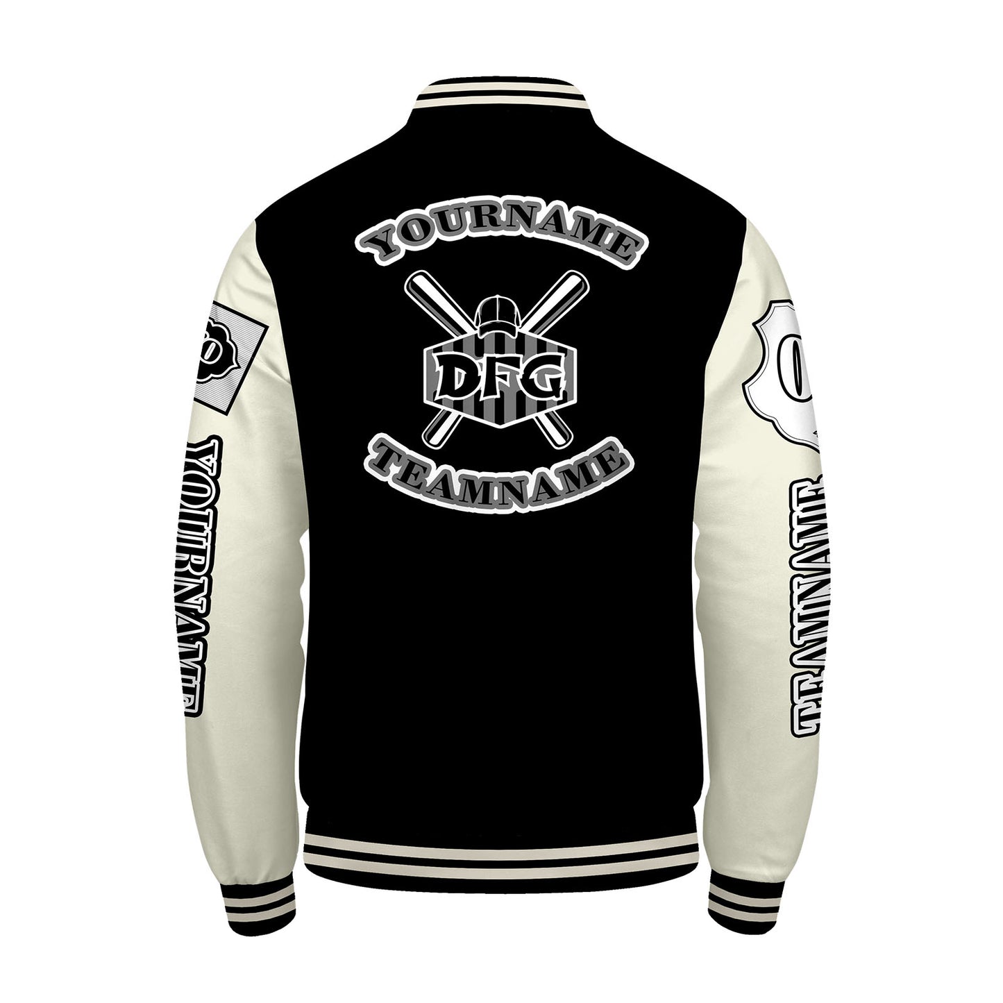 Custom Black White Letterman Varsity Jacket Personalized Embroidery Printing