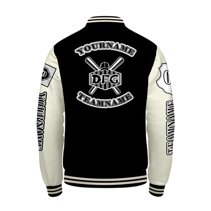 Custom Black White Letterman Varsity Jacket Personalized Embroidery Printing