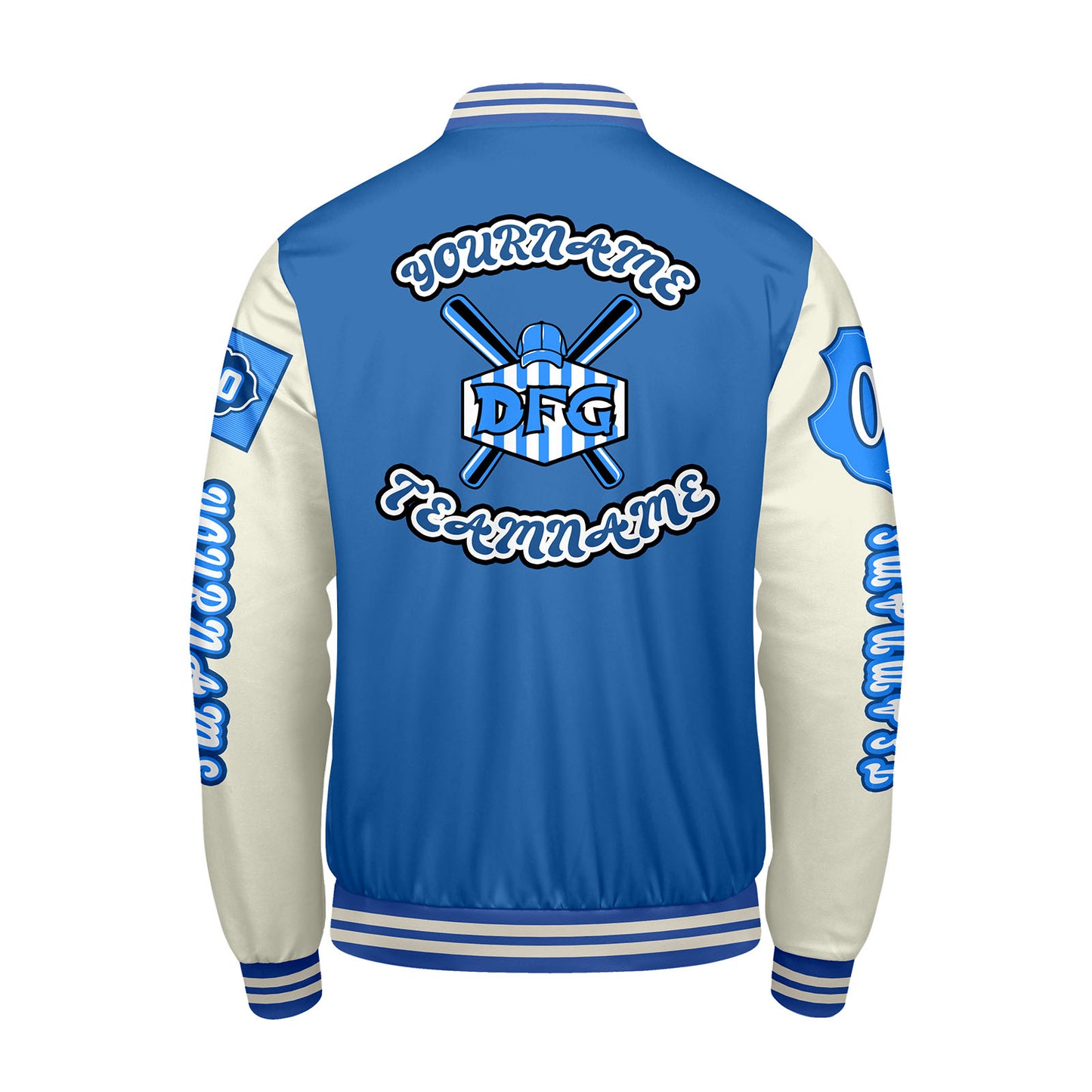Custom Blue White Letterman Varsity Jacket Personalized Embroidery Printing