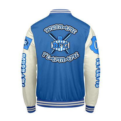 Custom Blue White Letterman Varsity Jacket Personalized Embroidery Printing