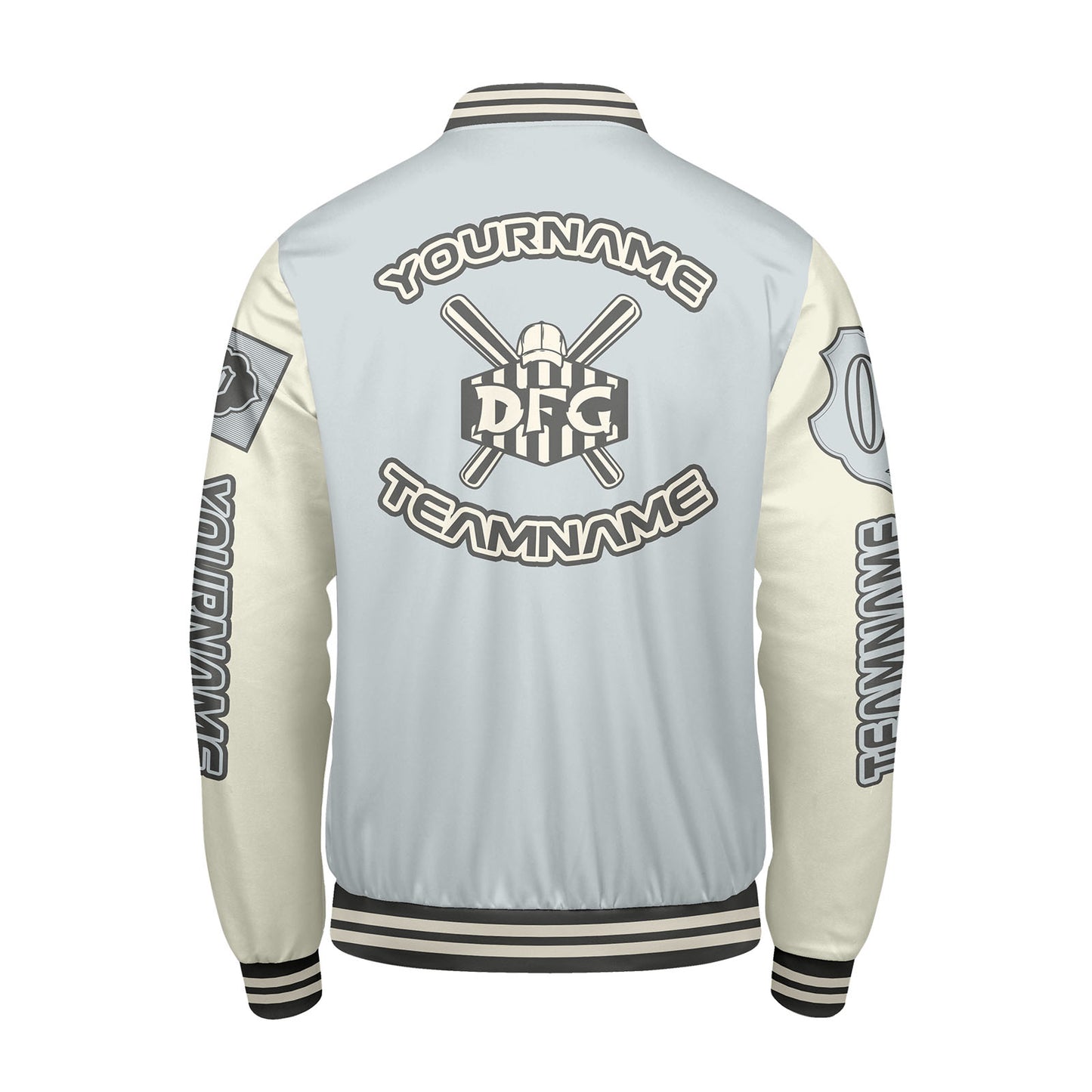 Custom Gray White Letterman Varsity Jacket Personalized Embroidery Printing