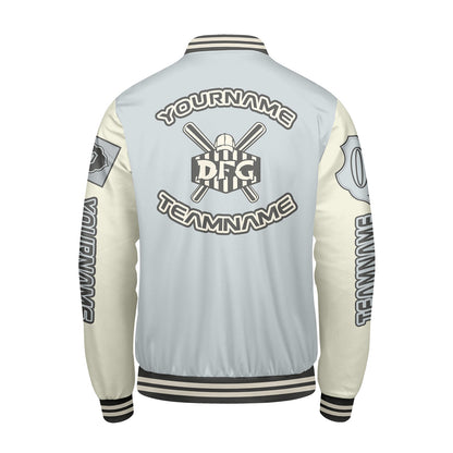 Custom Gray White Letterman Varsity Jacket Personalized Embroidery Printing