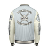Custom Gray White Letterman Varsity Jacket Personalized Embroidery Printing