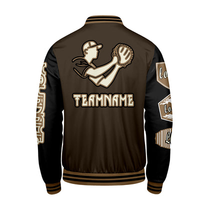Custom Brown Black Letterman Varsity Jacket Personalized Embroidery Printing