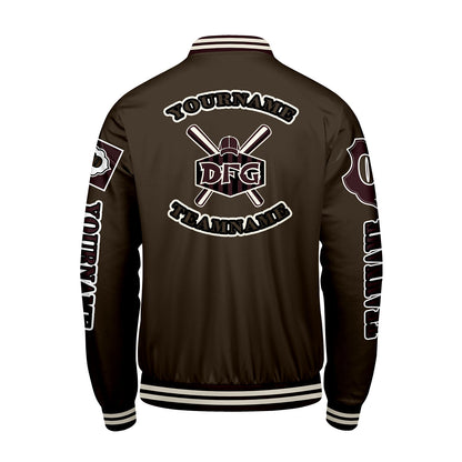 Custom Brown Letterman Varsity Jacket Personalized Embroidery Printing