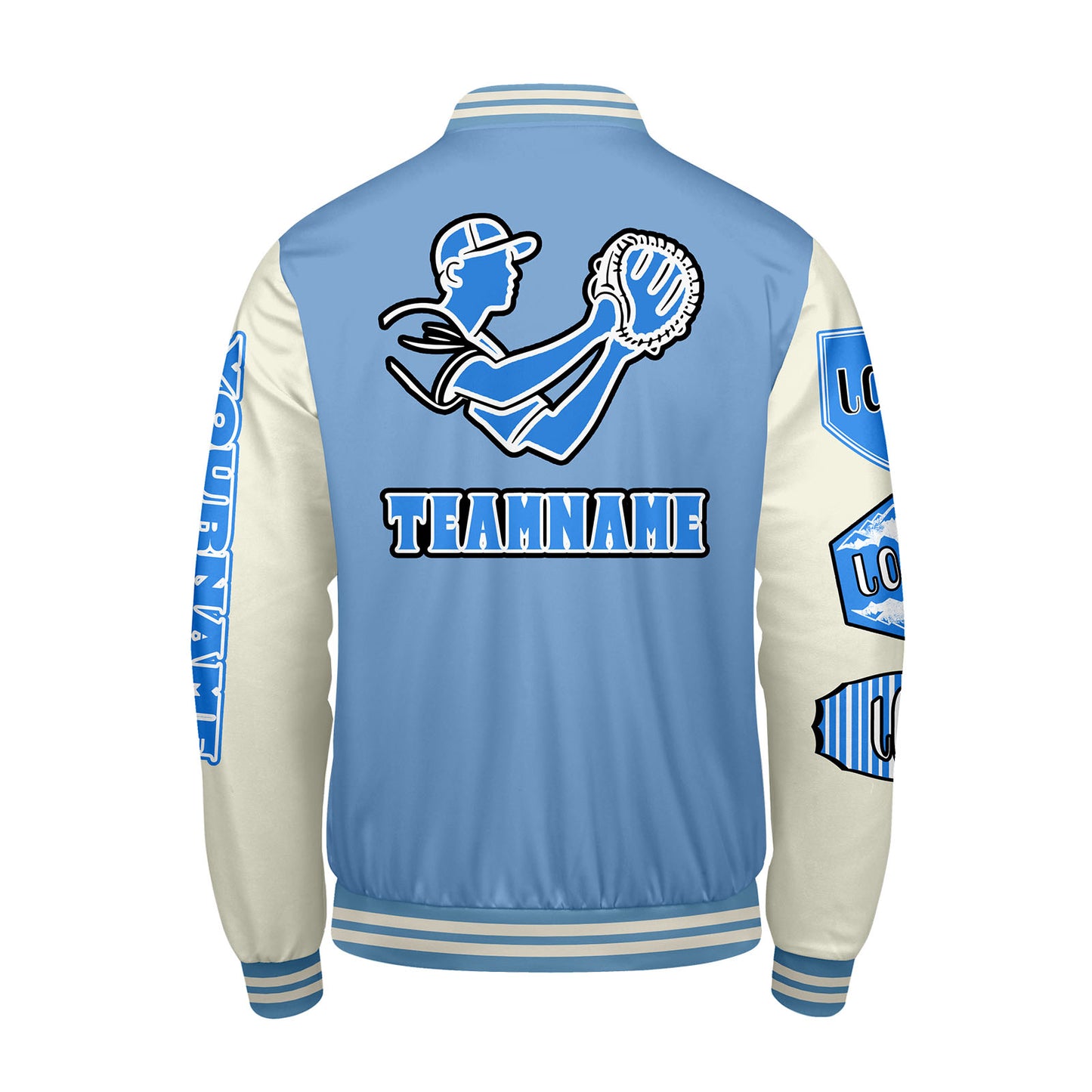 Custom Blue White Letterman Varsity Jacket Personalized Embroidery Printing