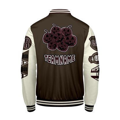 Custom Brown White Letterman Varsity Jacket Personalized Embroidery Printing