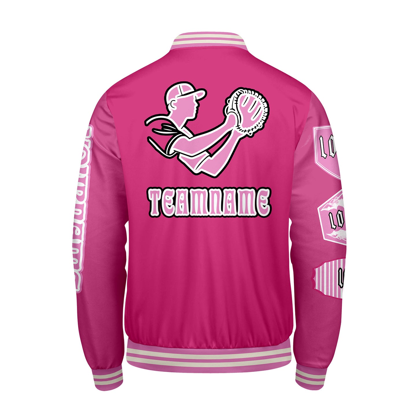 Custom Pink Letterman Varsity Jacket Personalized Embroidery Printing