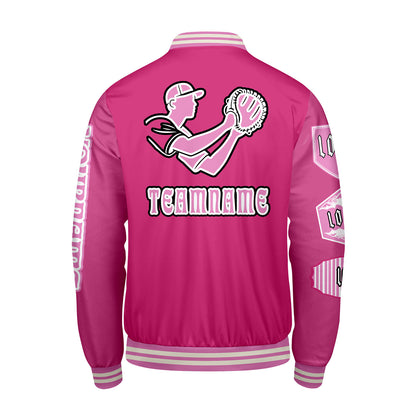 Custom Pink Letterman Varsity Jacket Personalized Embroidery Printing