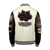 Custom White Brown Letterman Varsity Jacket Personalized Embroidery Printing