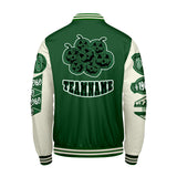 Custom Green White Letterman Varsity Jacket Personalized Embroidery Printing