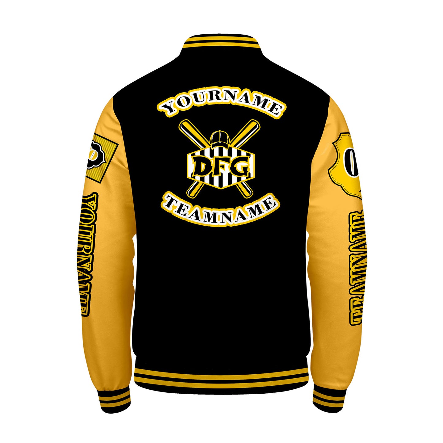 Custom Black Yellow Letterman Varsity Jacket Personalized Embroidery Printing