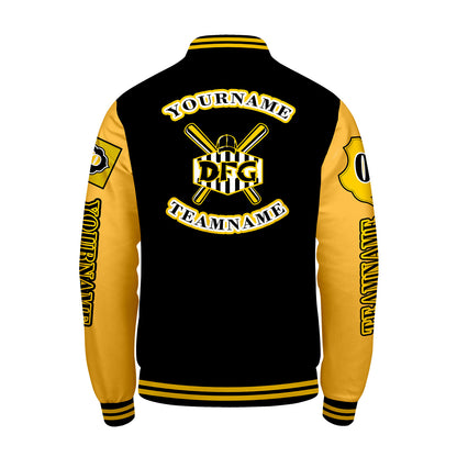 Custom Black Yellow Letterman Varsity Jacket Personalized Embroidery Printing