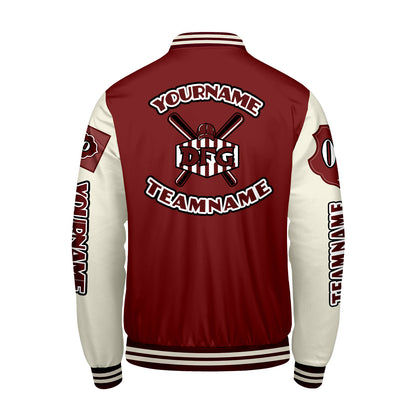 Custom Red White Letterman Varsity Jacket Personalized Embroidery Printing