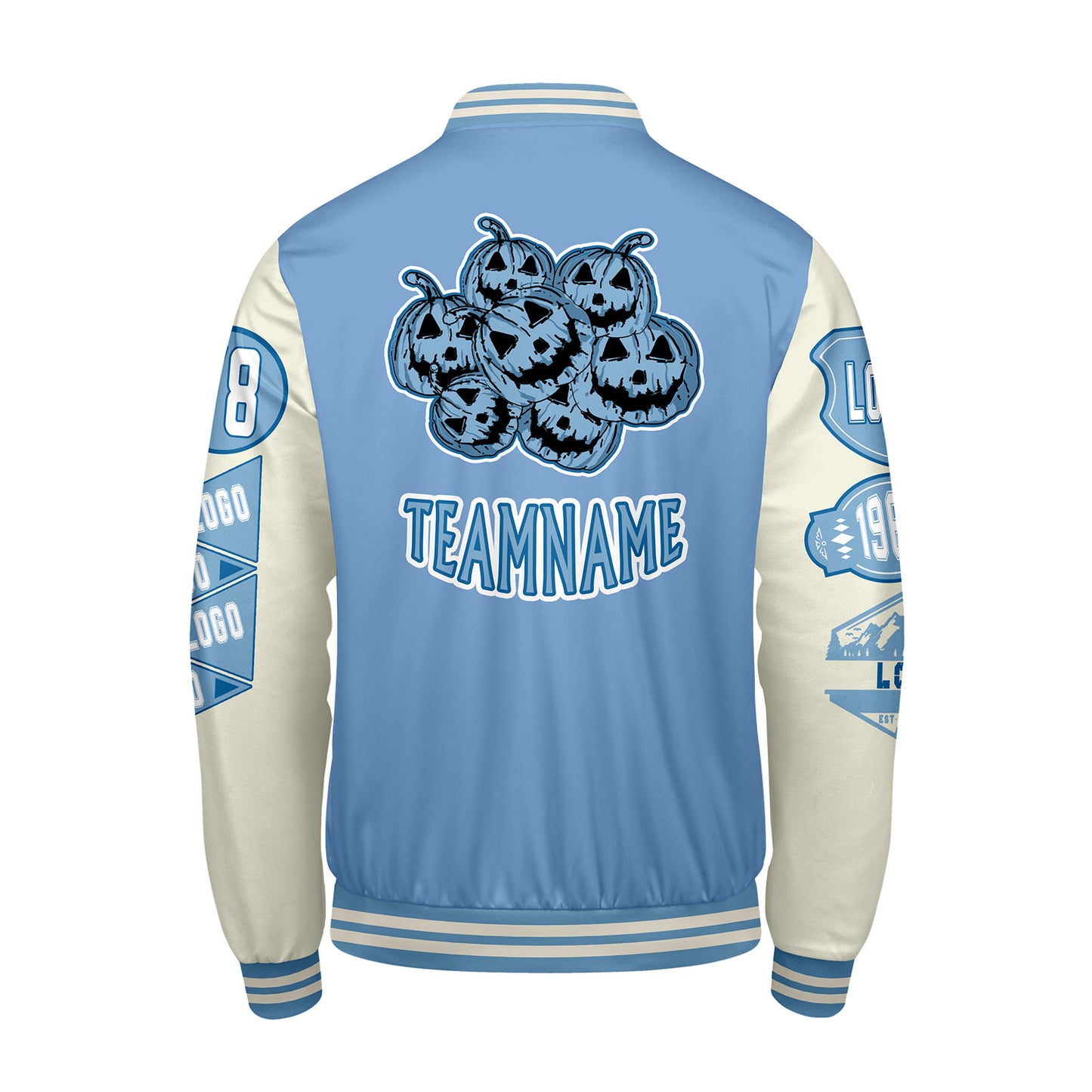 Custom Blue White Letterman Varsity Jacket Personalized Embroidery Printing