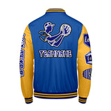 Custom Blue Yellow Letterman Varsity Jacket Personalized Embroidery Printing