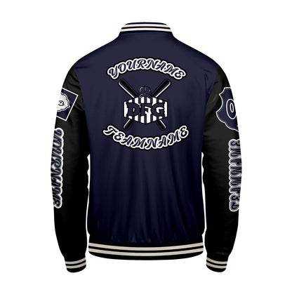 Custom Navy Black Letterman Varsity Jacket Personalized Embroidery Printing