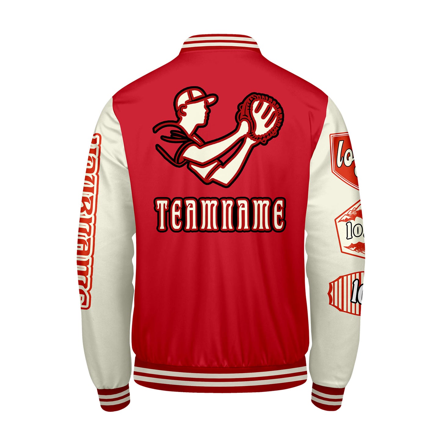 Custom Red Beige Letterman Varsity Jacket Personalized Embroidery Printing