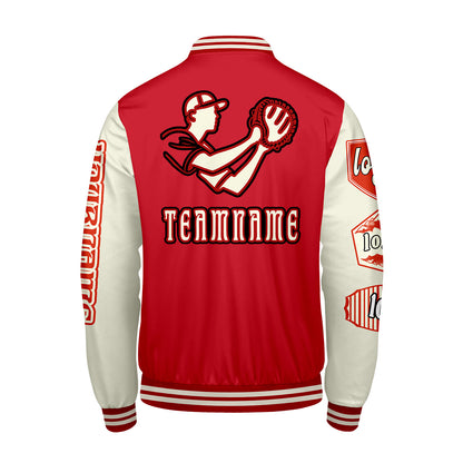 Custom Red Beige Letterman Varsity Jacket Personalized Embroidery Printing