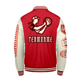 Custom Red Beige Letterman Varsity Jacket Personalized Embroidery Printing