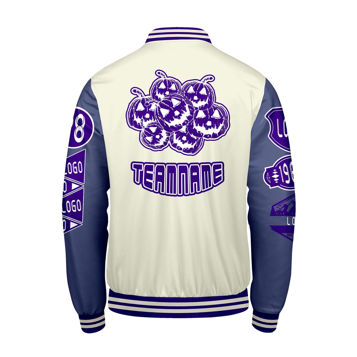 Custom White Purple Letterman Varsity Jacket Personalized Embroidery Printing